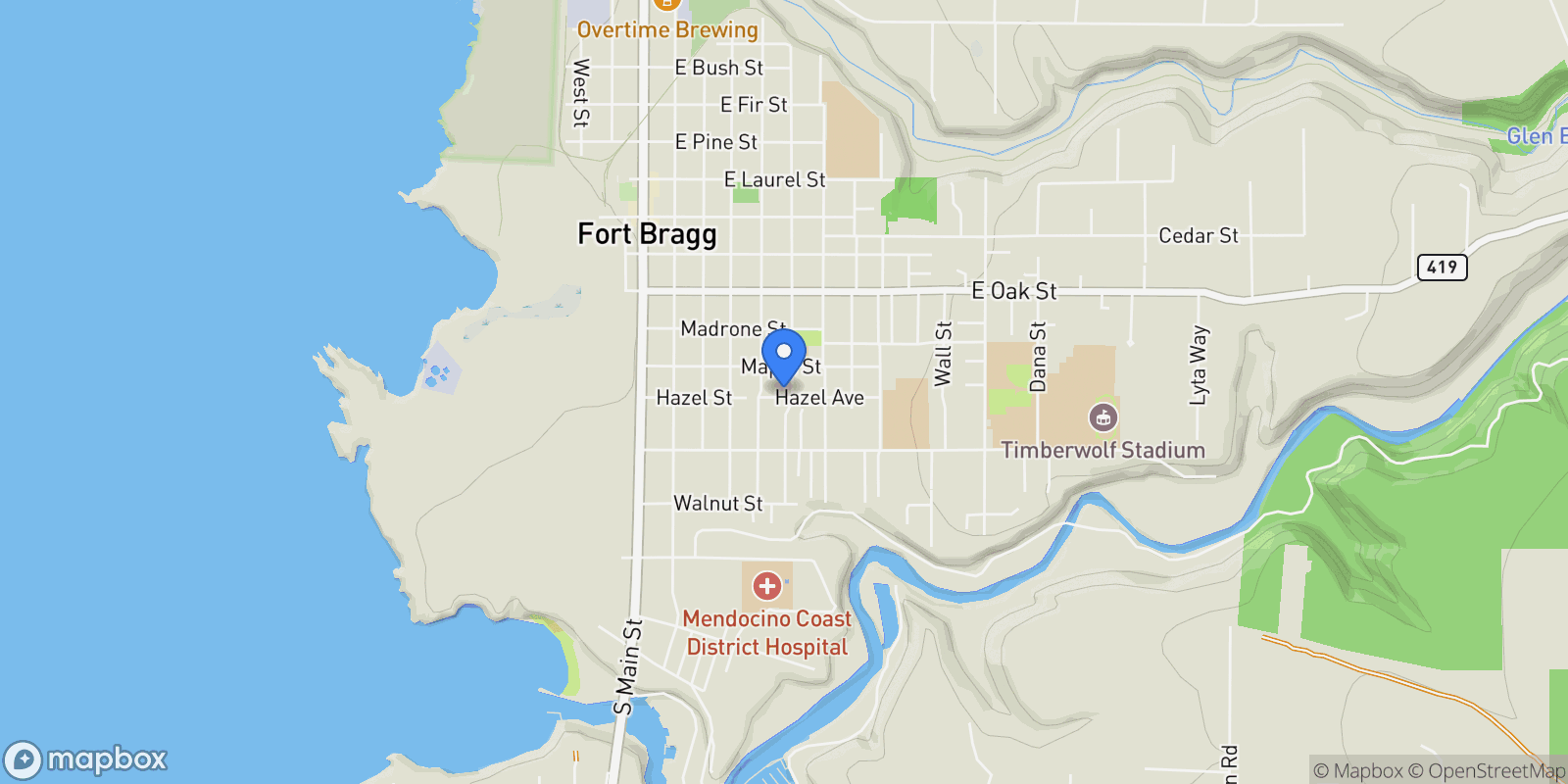 Map showing 375 South Corry Street, Fort Bragg, CA 95437, Fort Bragg, California, United States.