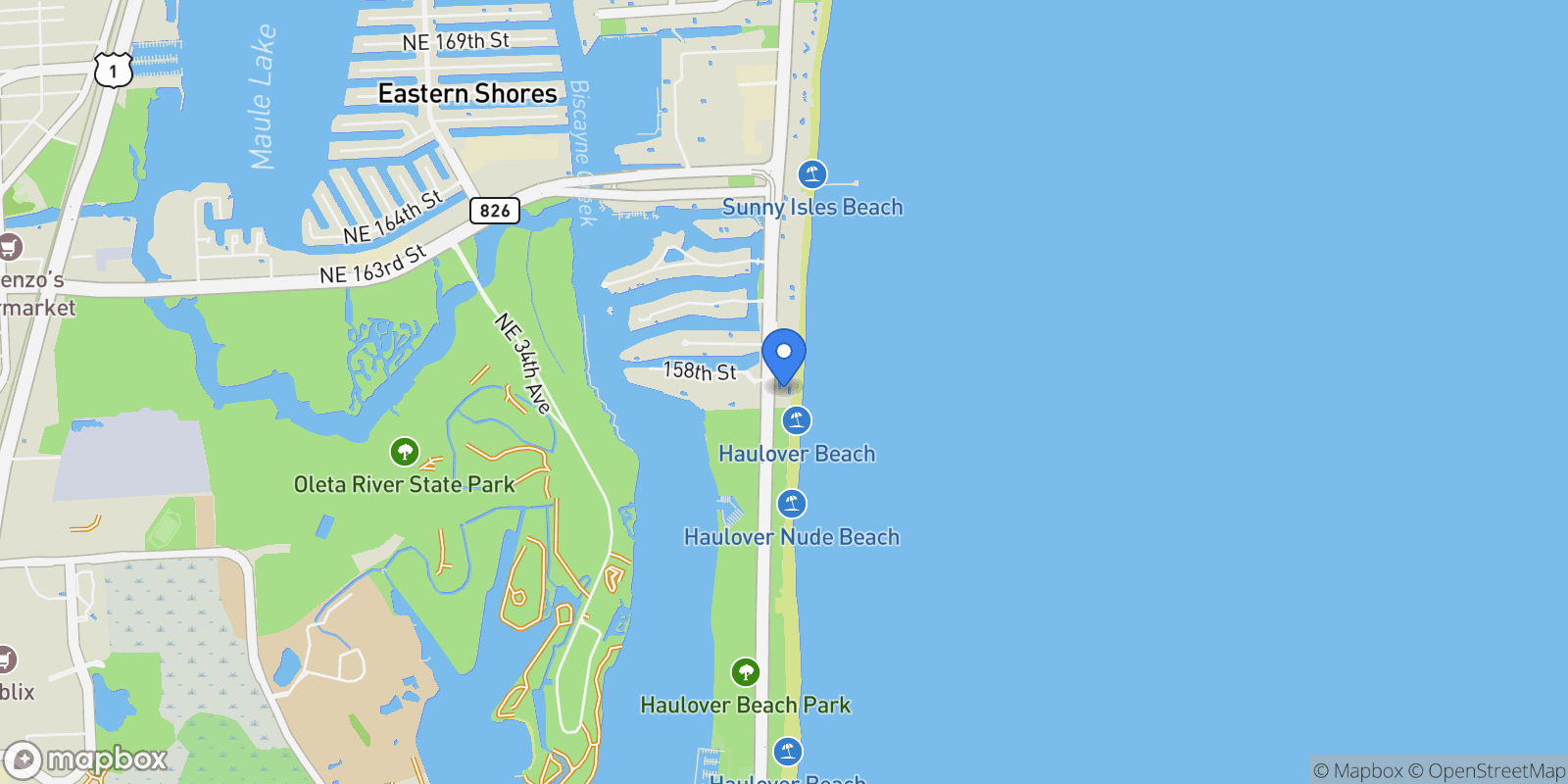 Map showing 15701 Collins Ave, Golden Beach, Florida, United States.