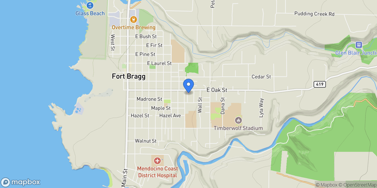 Map showing 126 Florence Street, Fort Bragg, CA 95437, Fort Bragg, California, United States.