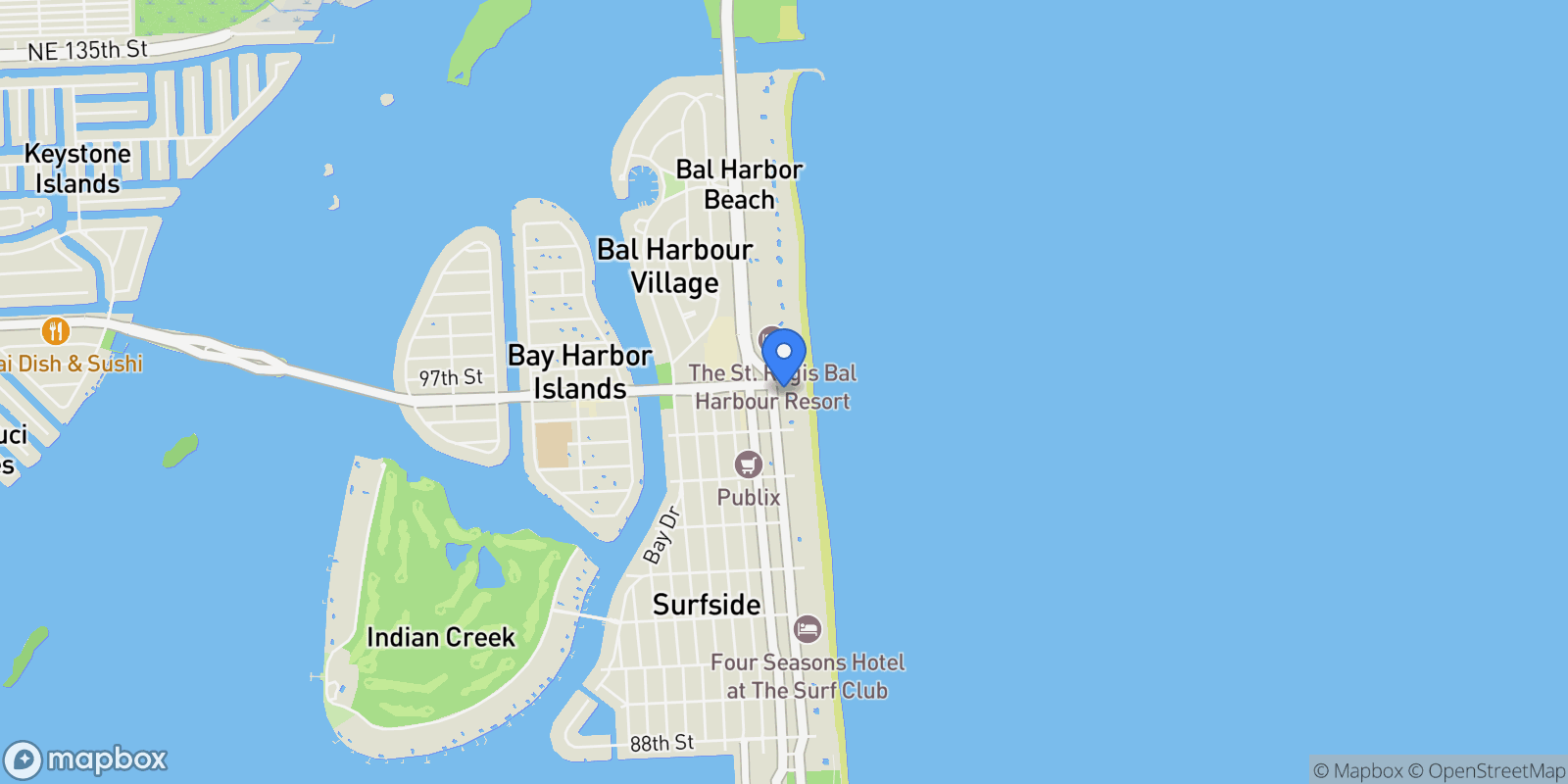 Map showing 9595 Collins Ave, Bal Harbour, Florida, United States.