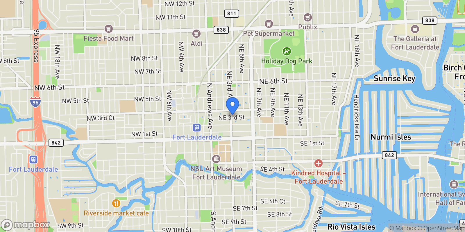 Map showing 300 NE 3rd Ave, Fort Lauderdale, Florida, United States.