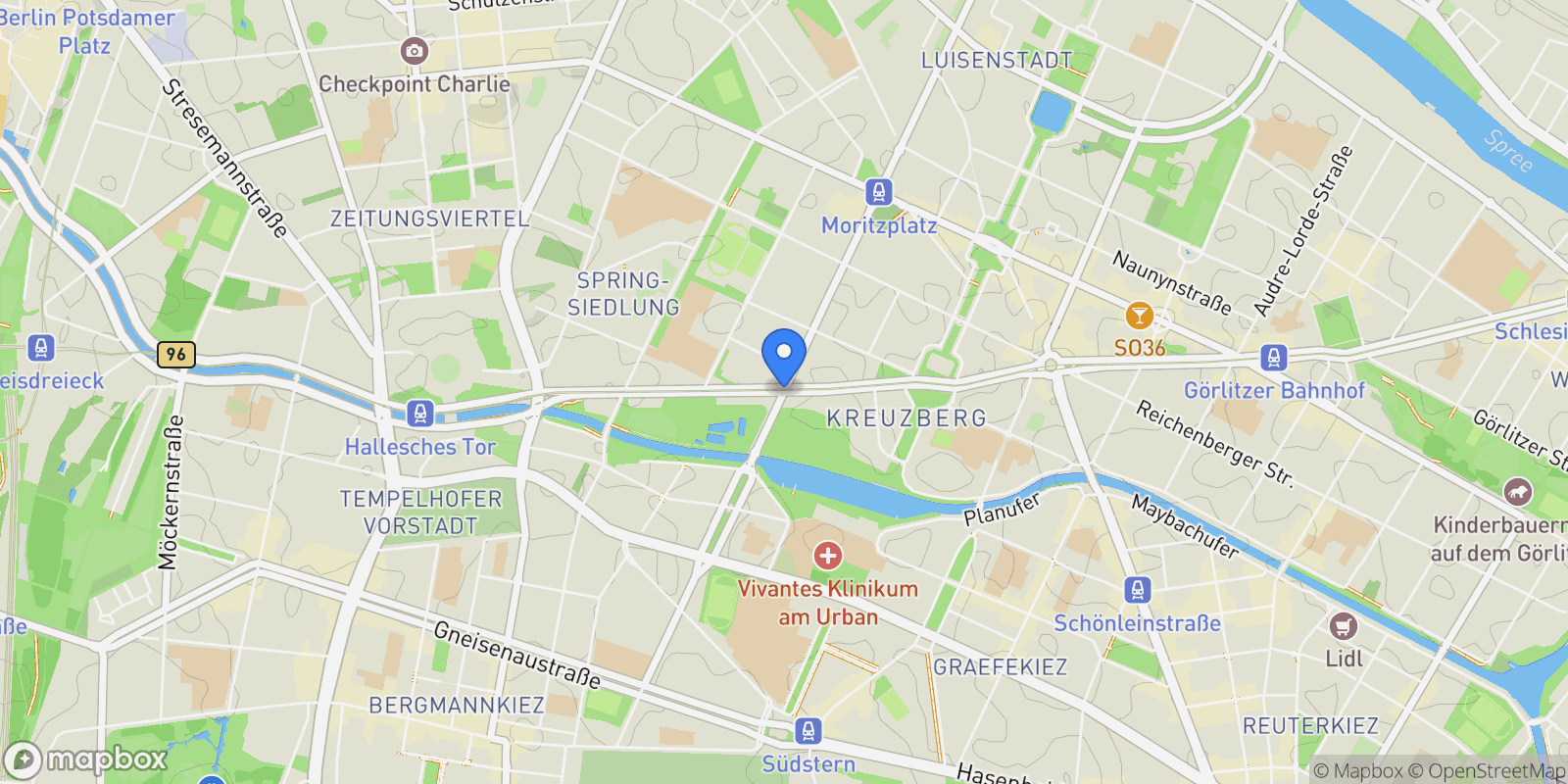 Map showing Kreuzberg, Berlin, Berlin, Berlin, Germany.