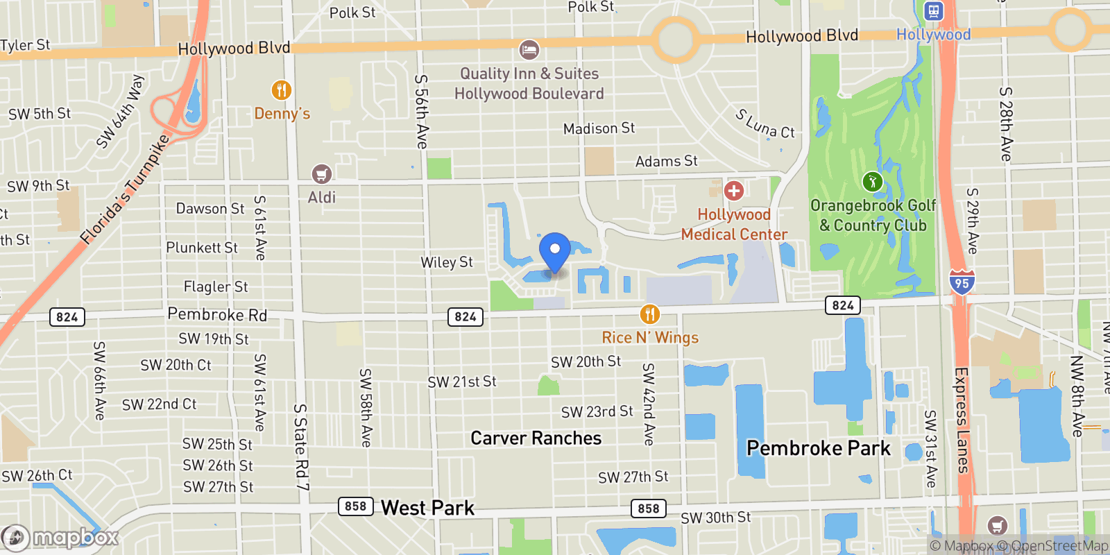 Map showing 1436 Silk Oak Dr, Hollywood, Florida, United States.
