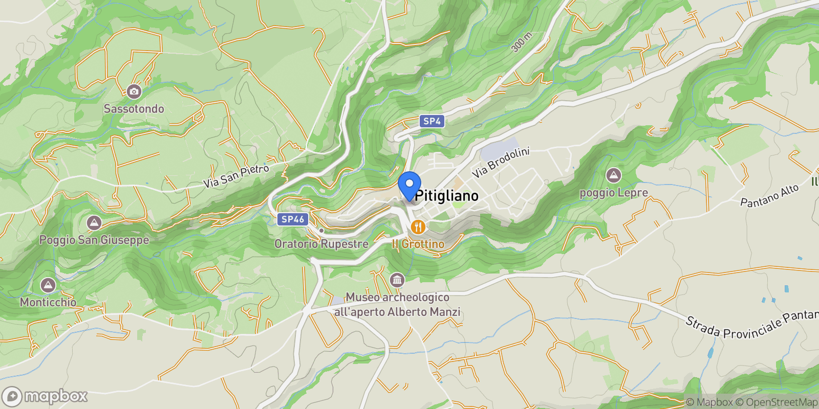 Map showing 58017 Pitigliano, Province of Grosseto, Italy, Pitigliano, Tuscany, Italy.