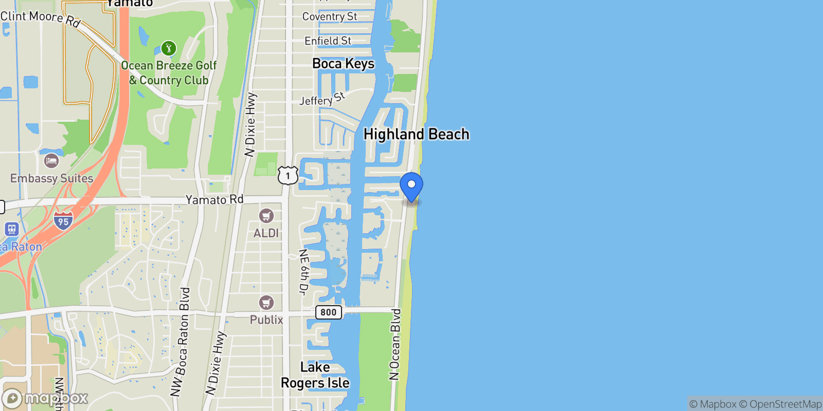 Map showing 4605 S Ocean Boulevard 2b/3b, Highland Beach, FL 33487, Boca Raton, Florida, United States.