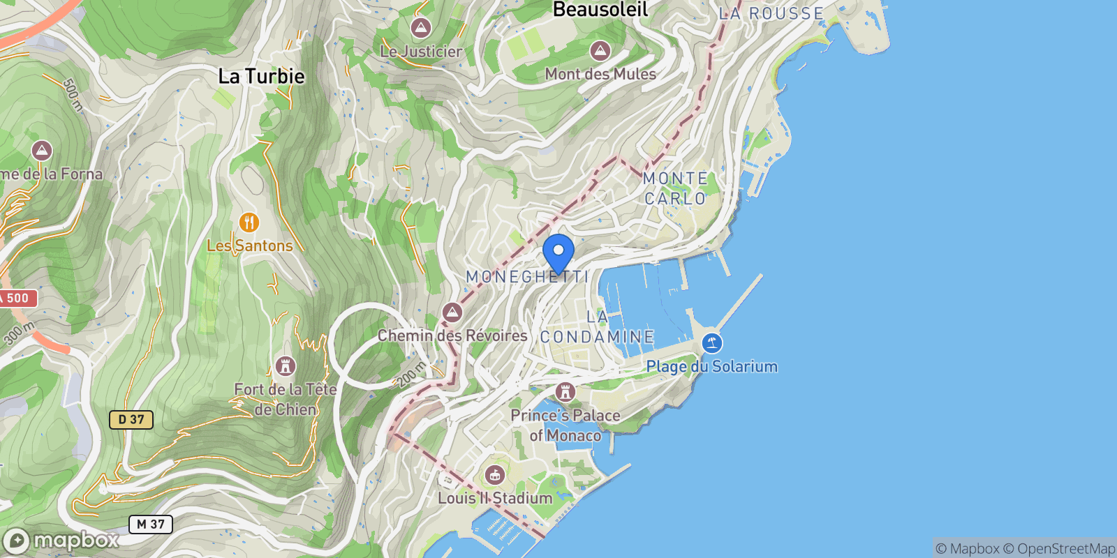 Map showing Rue Louis Aureglia, 98000 Monaco, Monaco, Monaco.