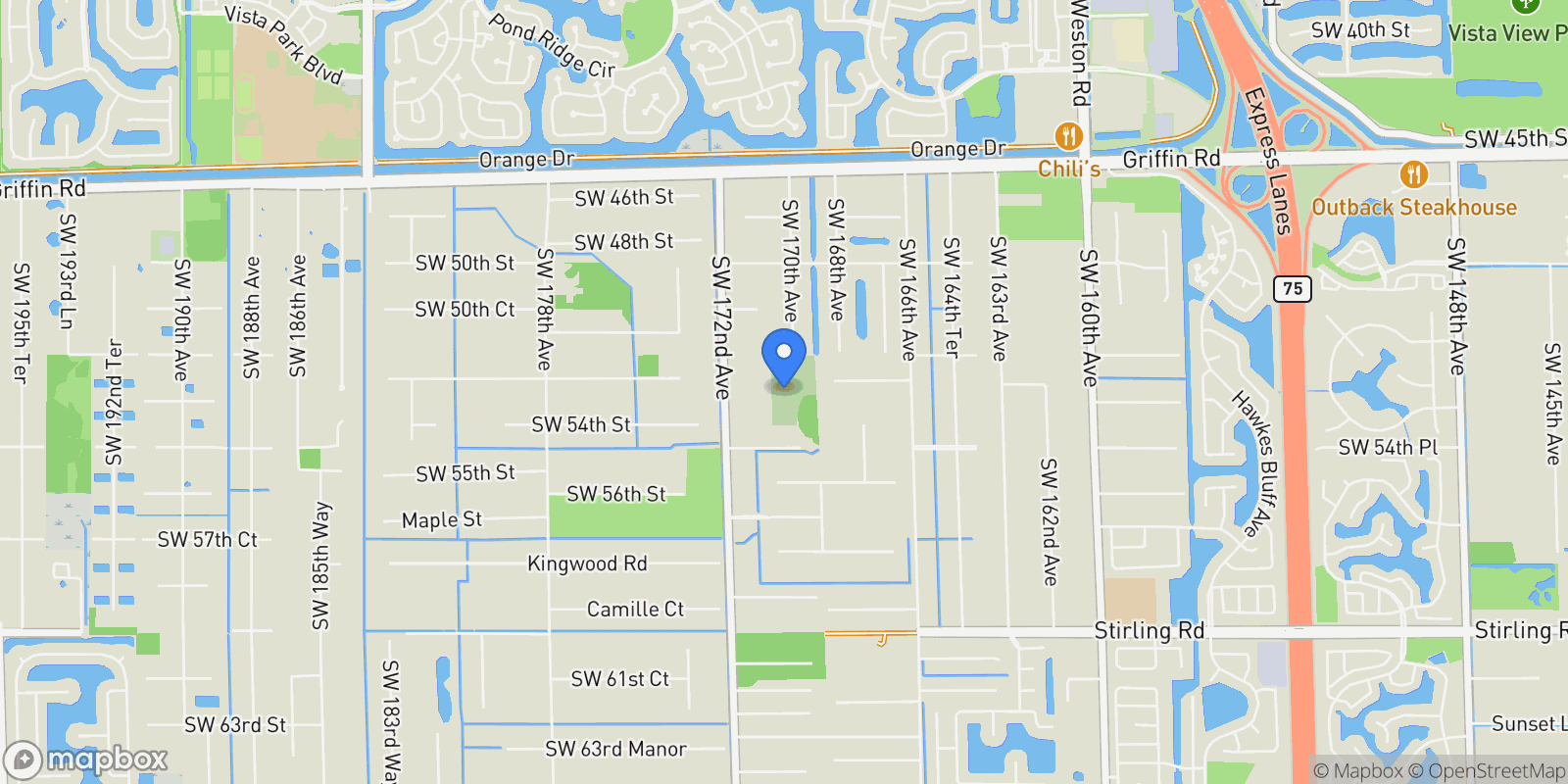 Map showing 17100 SW 54th St, Southwest Ranches, Florida, United States.