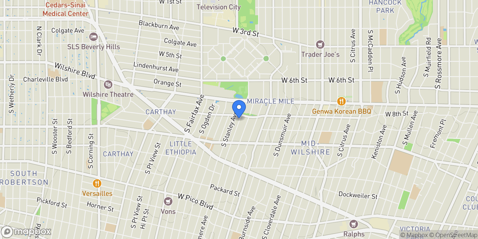 Map showing 819 S Curson Avenue, Los Angeles, California, United States.