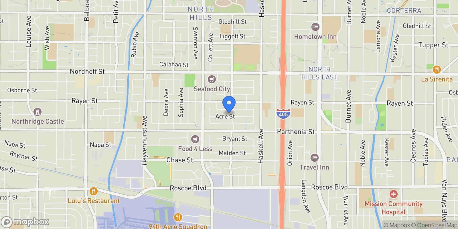 Map showing 16009 Acre Street, Los Angeles, California, United States.
