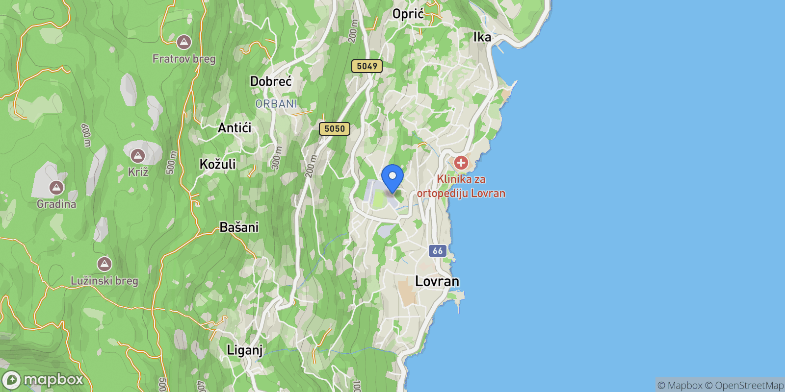 Map showing Opcina Lovran, Primorje-Gorski Kotar County, Croatia.
