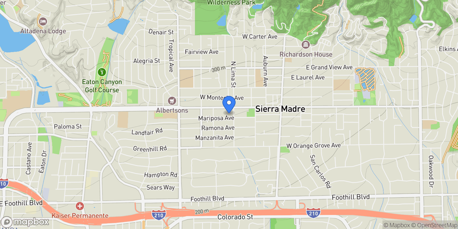 Map showing 375 Mariposa Way, Sierra Madre, California, United States.