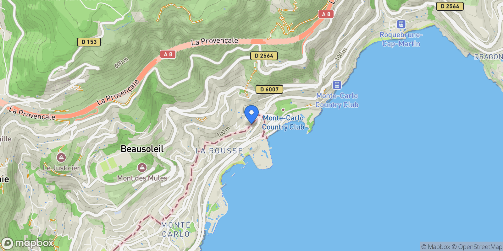 Map showing 7 Av. de Saint-Roman, 98000 Monaco, Monaco, Monaco.