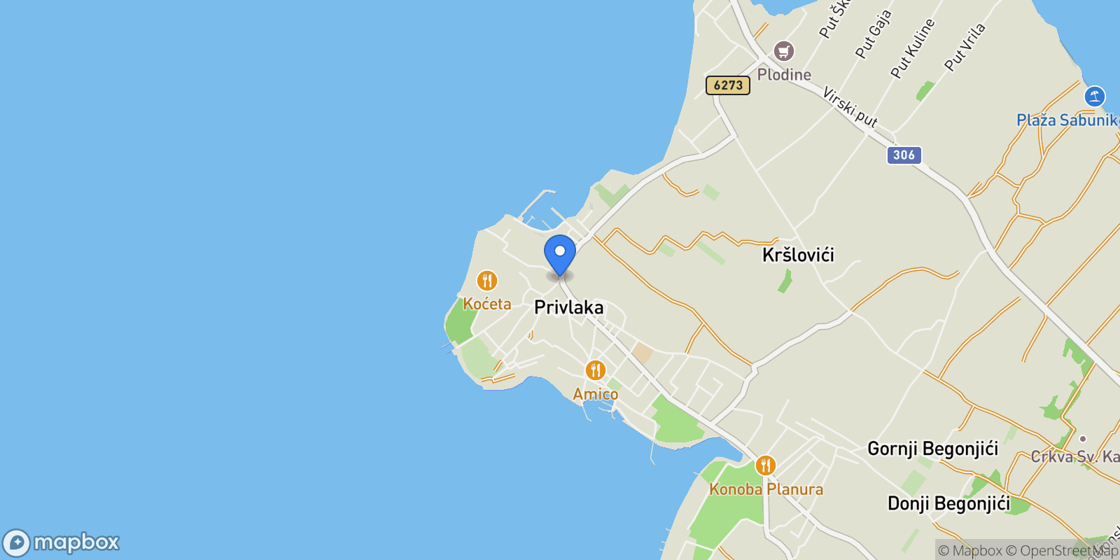 Map showing Privlaka, Zadar County, Croatia.
