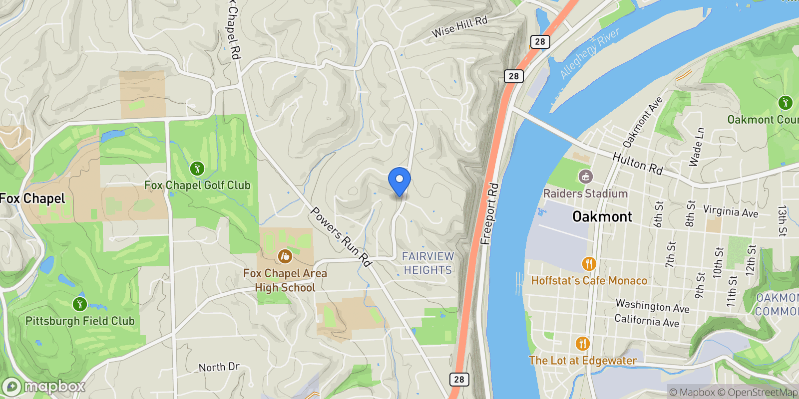 Map showing 831 Field Club Road, Pittsburgh, PA 15238, Pittsburgh, Pennsylvania, United States.