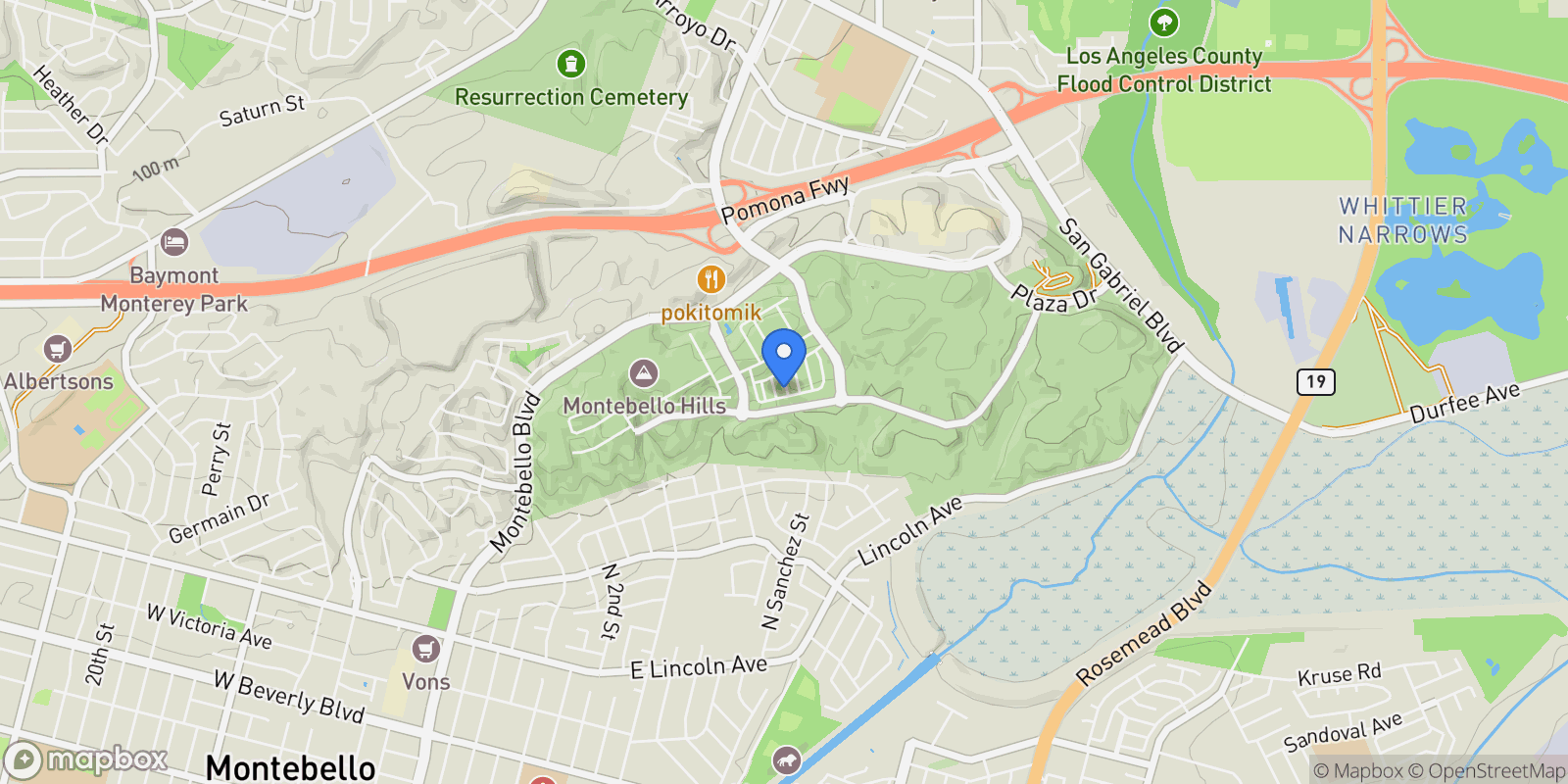 Map showing 595 Sage Way, Montebello, California, United States.
