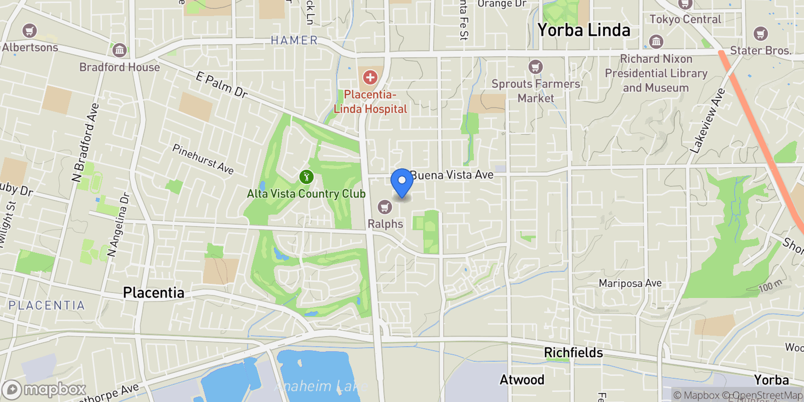 Map showing 726 Olivier Drive, Placentia, California, United States.