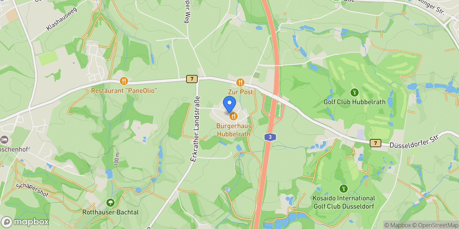 Map showing Hubbelrath, 40629 Düsseldorf-District 7, Germany, Düsseldorf, North Rhine-Westphalia, Germany.