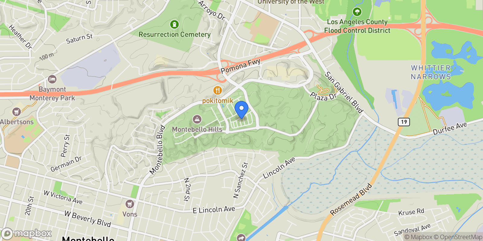 Map showing 288 Sage Way, Montebello, California, United States.