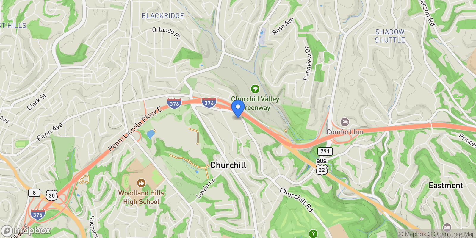 Map showing 6 Churchill Road , Pittsburgh, PA 15235, Pittsburgh, Pennsylvania, United States.