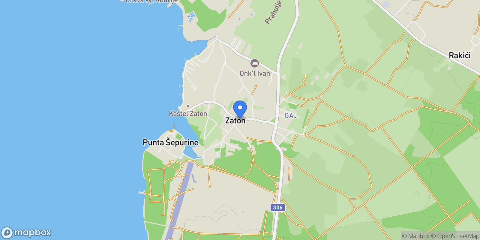 Map showing Zaton, Zadar County, Croatia.