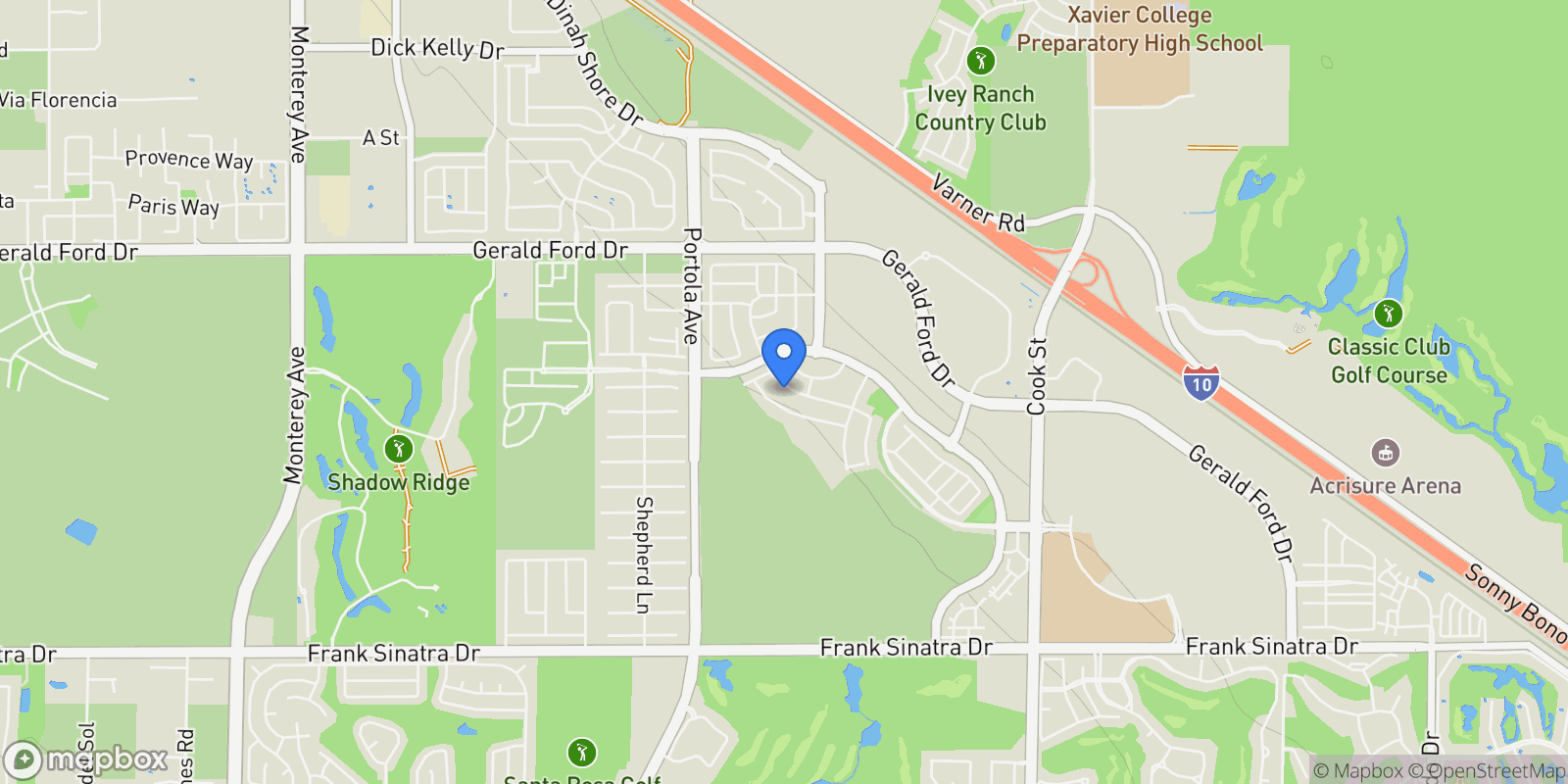 Map showing 75181 Radford Drive, Palm Desert, California, United States.