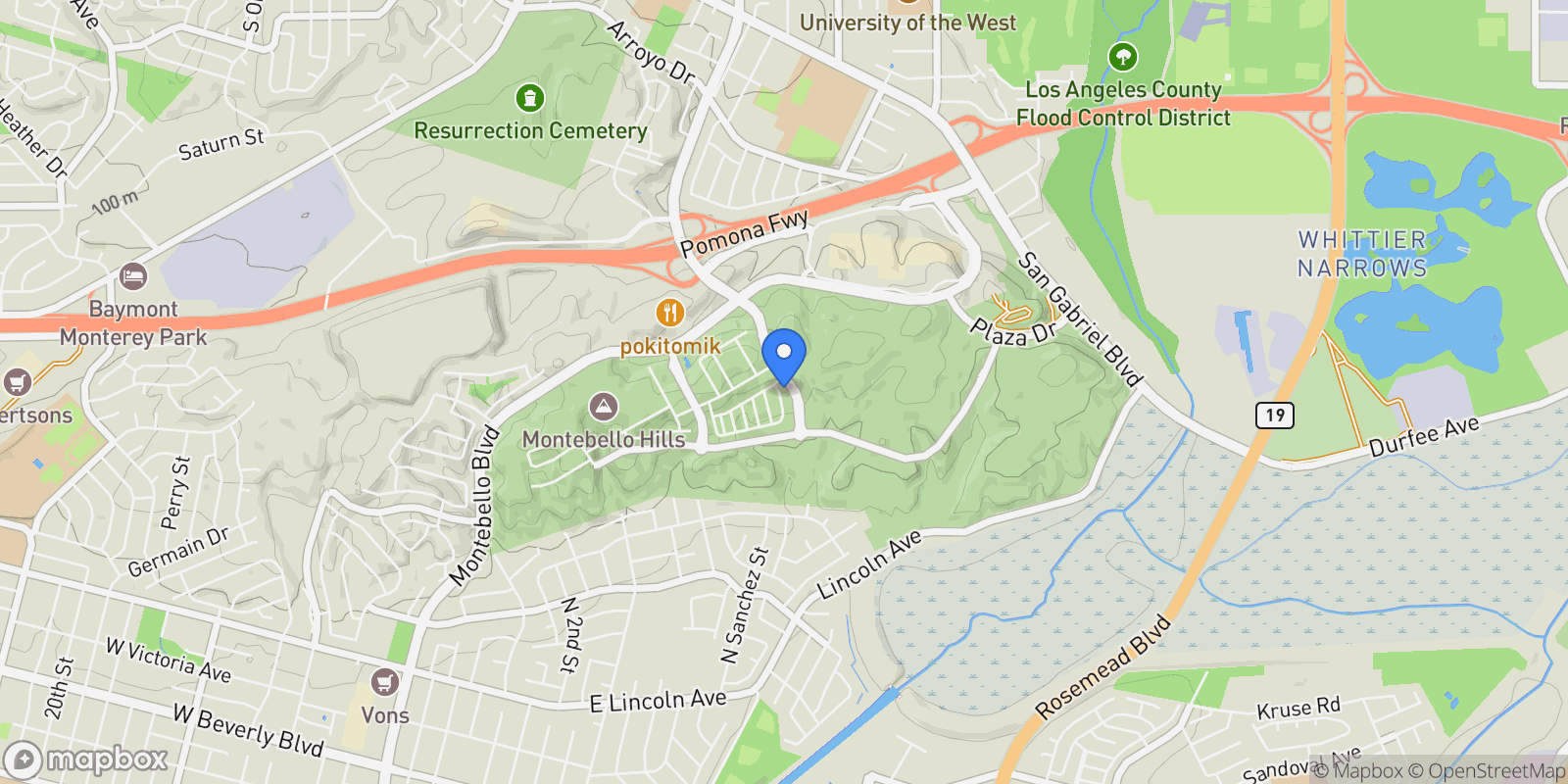 Map showing 25 Remy Lane, Montebello, California, United States.