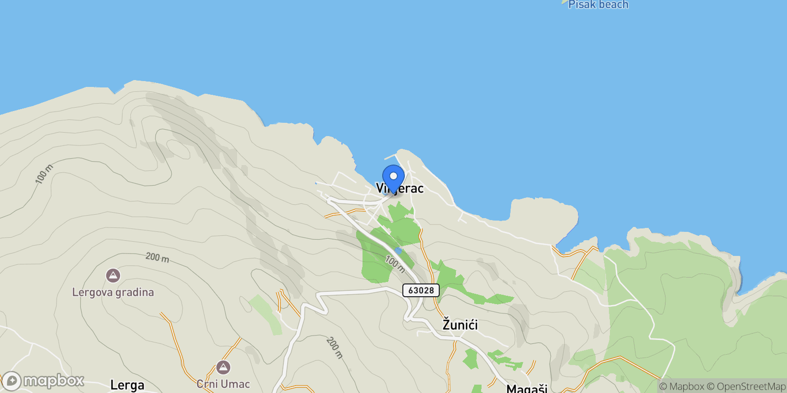 Map showing Opcina Posedarje, Zadar County, Croatia.