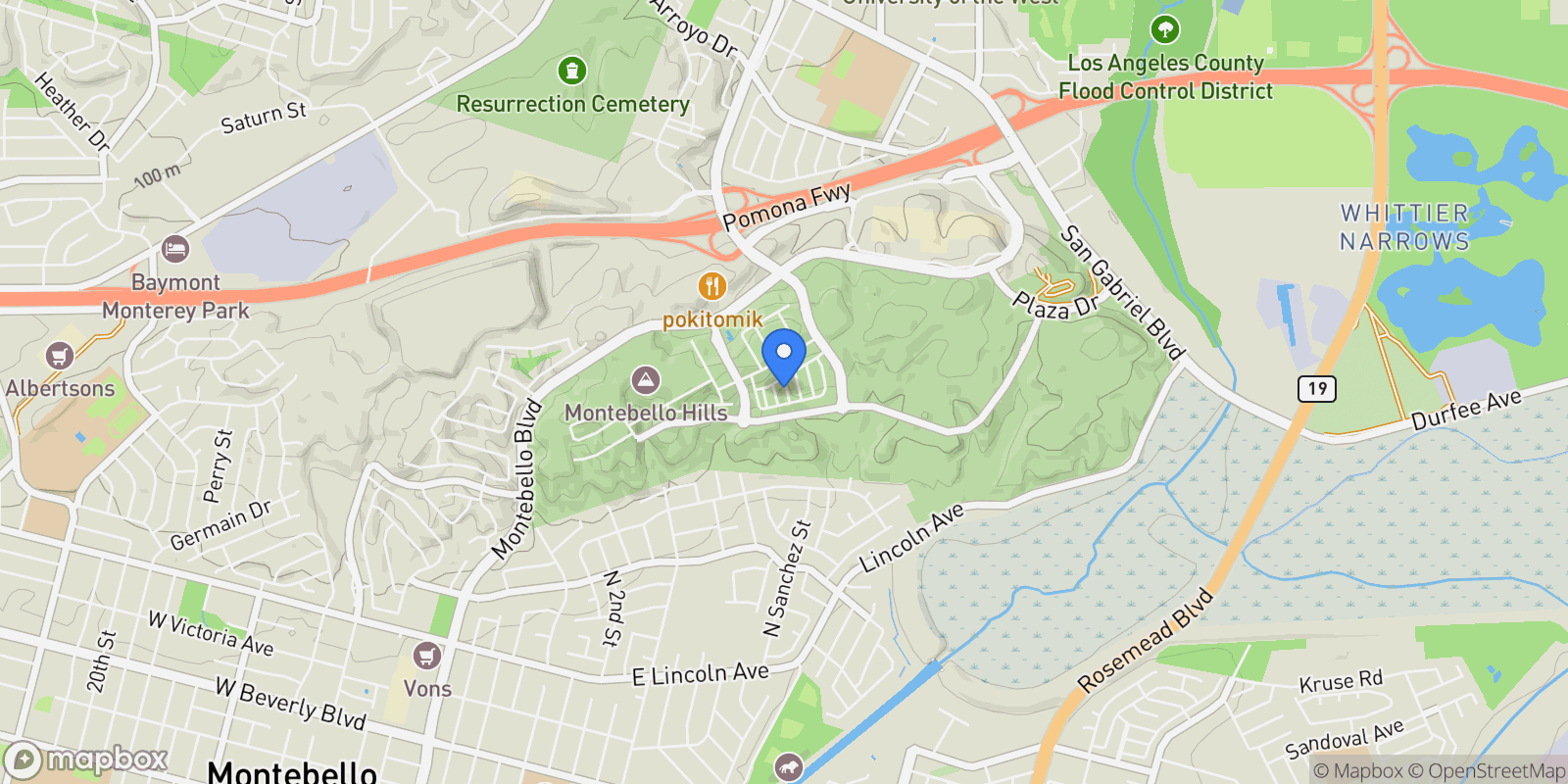 Map showing 615 Sage Way, Montebello, California, United States.