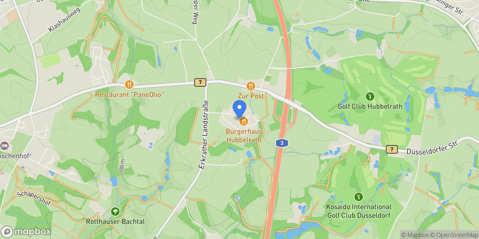 Map showing Hubbelrath, 40629 Düsseldorf-District 7, Germany, Düsseldorf, North Rhine-Westphalia, Germany.