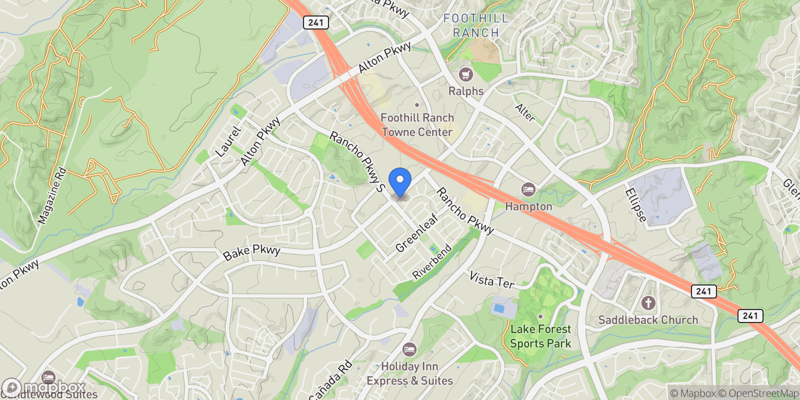 Map showing 101 Red Oak, Lake Forest, California, United States.