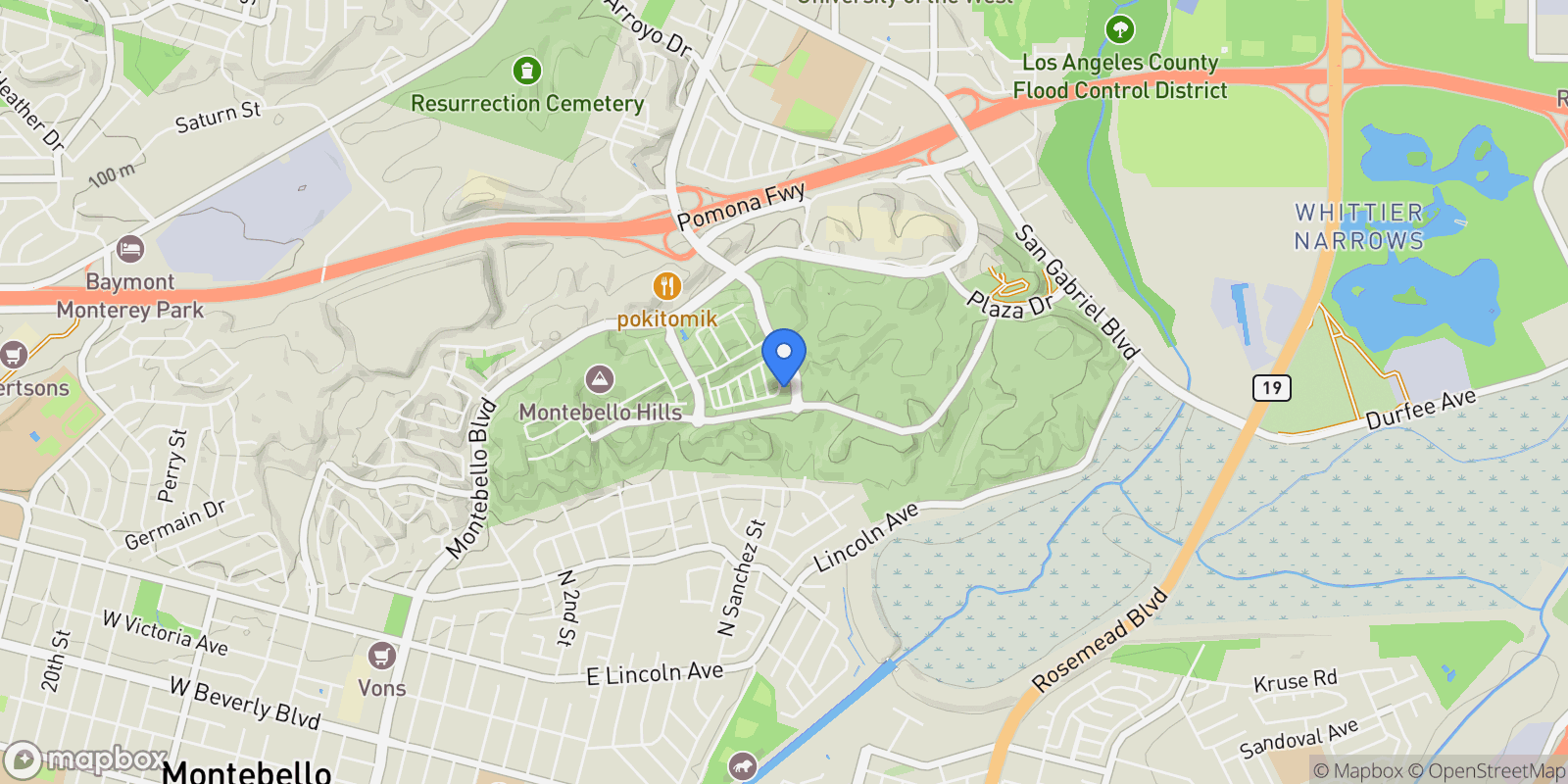 Map showing 105 Remy Lane, Montebello, California, United States.