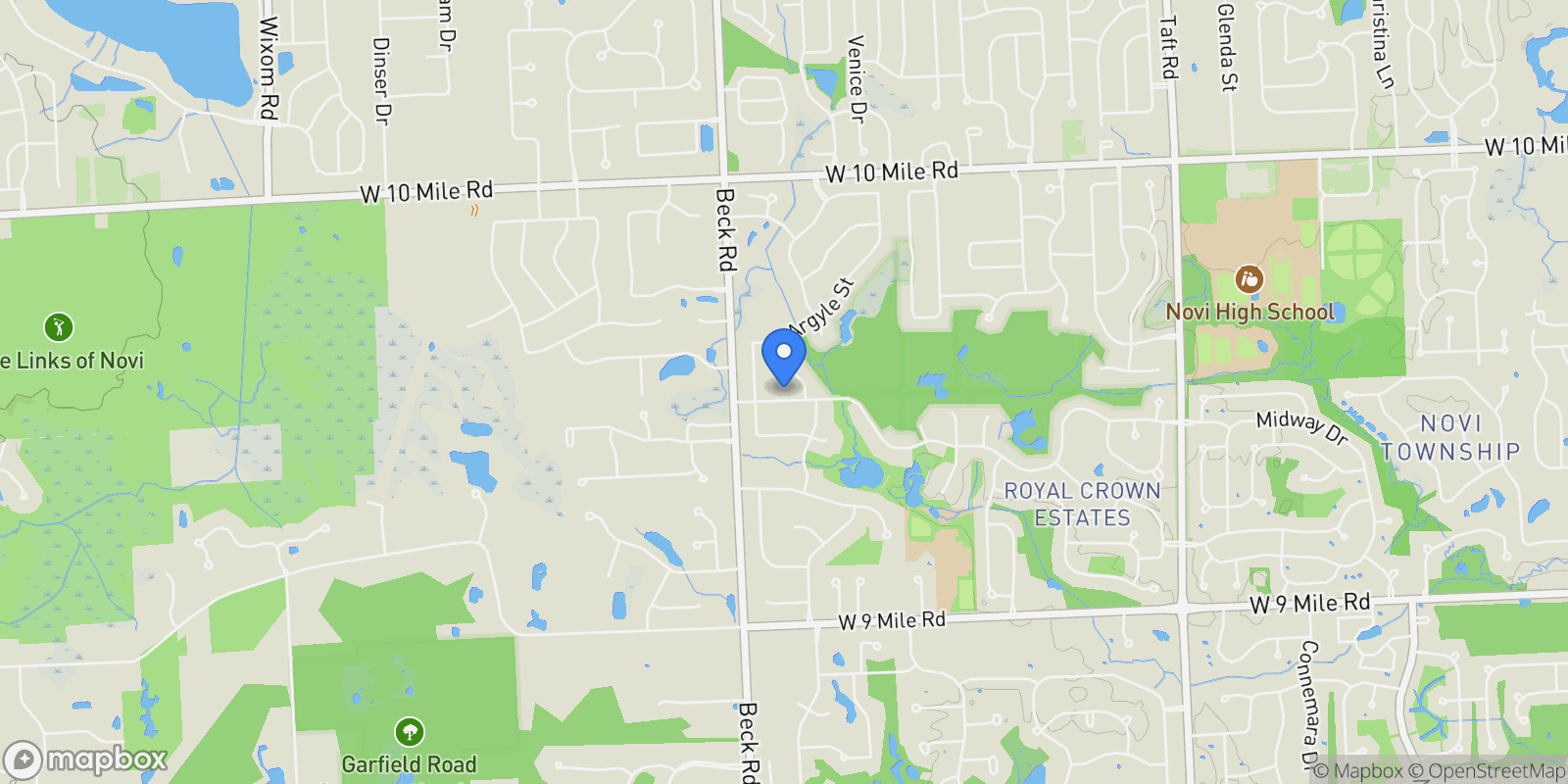 Map showing 47266 White Pines Drive, Novi, MI 48374, Novi, Michigan, United States.