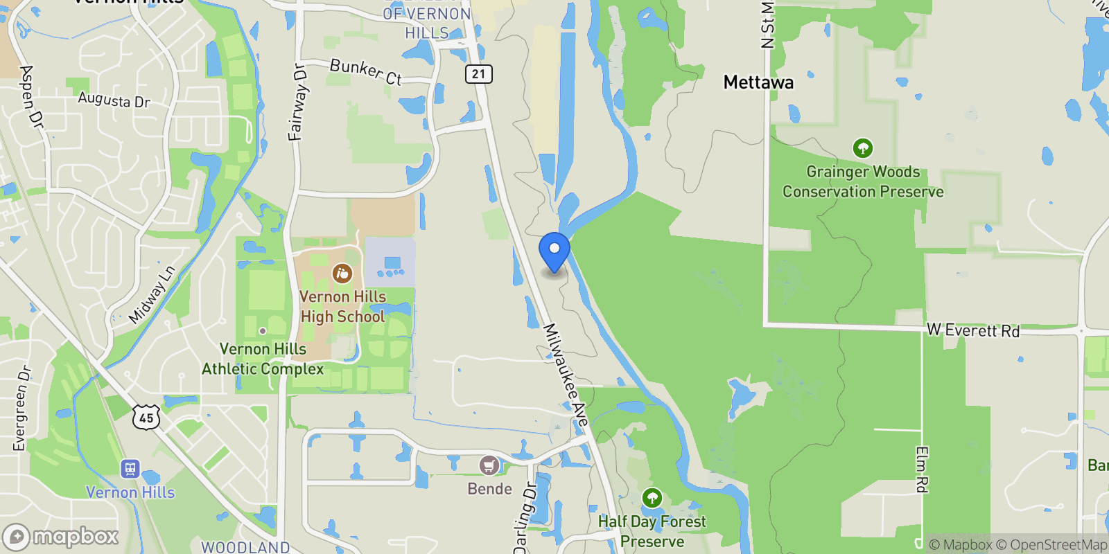 Map showing 91 S Milwaukee Avenue, Vernon Hills, Illinois, United States.
