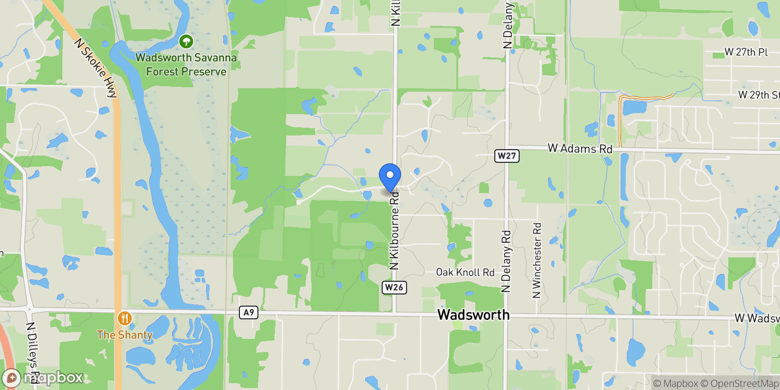 Map showing 39520 N Kilbourne Road, Wadsworth, Illinois, United States.