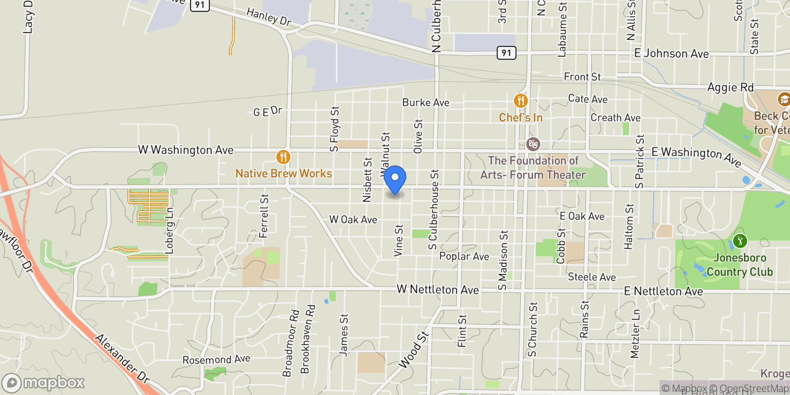 Map showing 908 Warner, Jonesboro, AR 72401, Jonesboro, Arkansas, United States.
