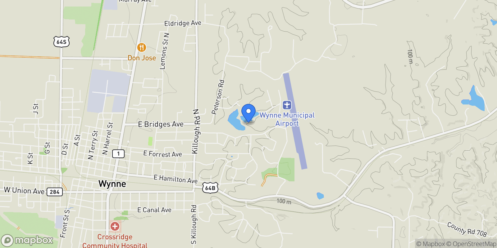 Map showing 1920 Airpark Road, Wynne, AR 72396, Wynne, Arkansas, United States.