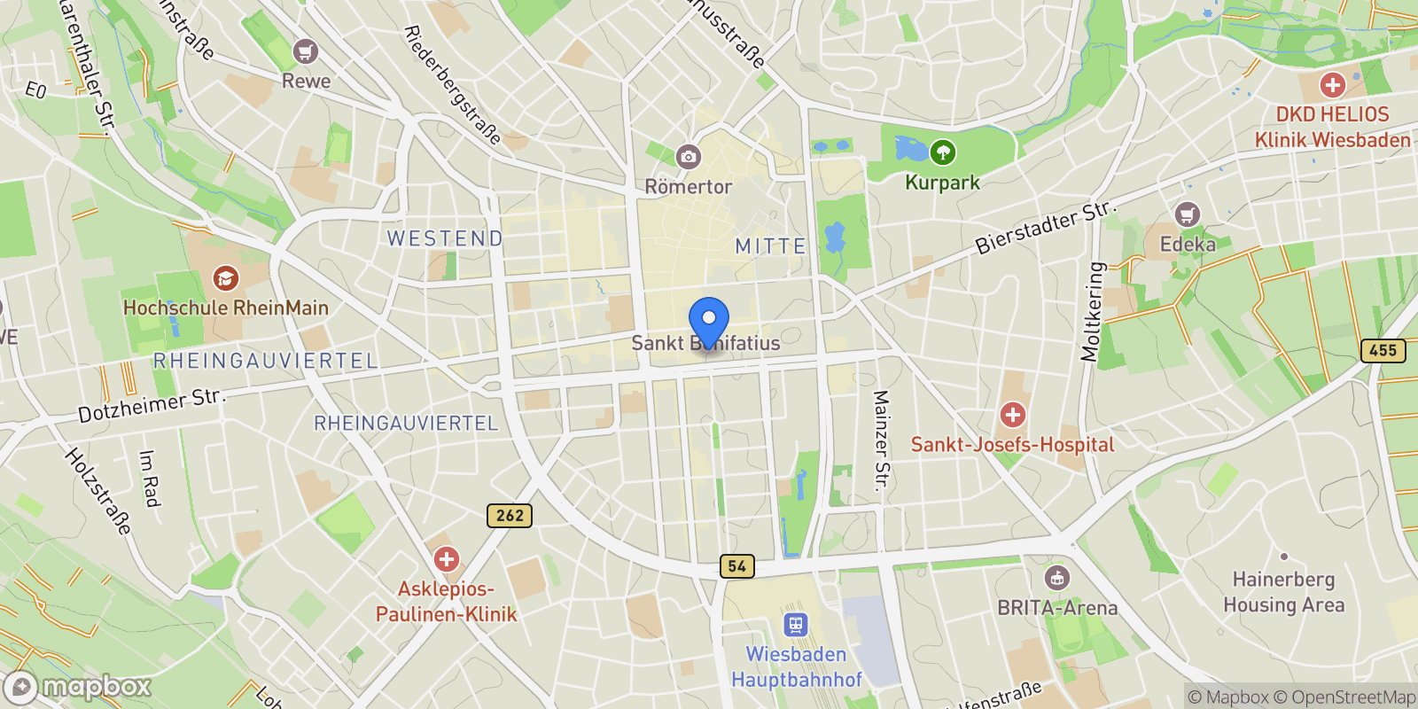 Map showing Wiesbaden, HE, Wiesbaden, Hessen, Germany.