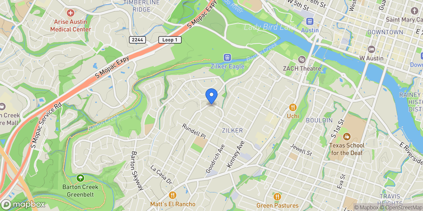 Map showing 1401 Rabb Rd, Austin, Texas, United States.