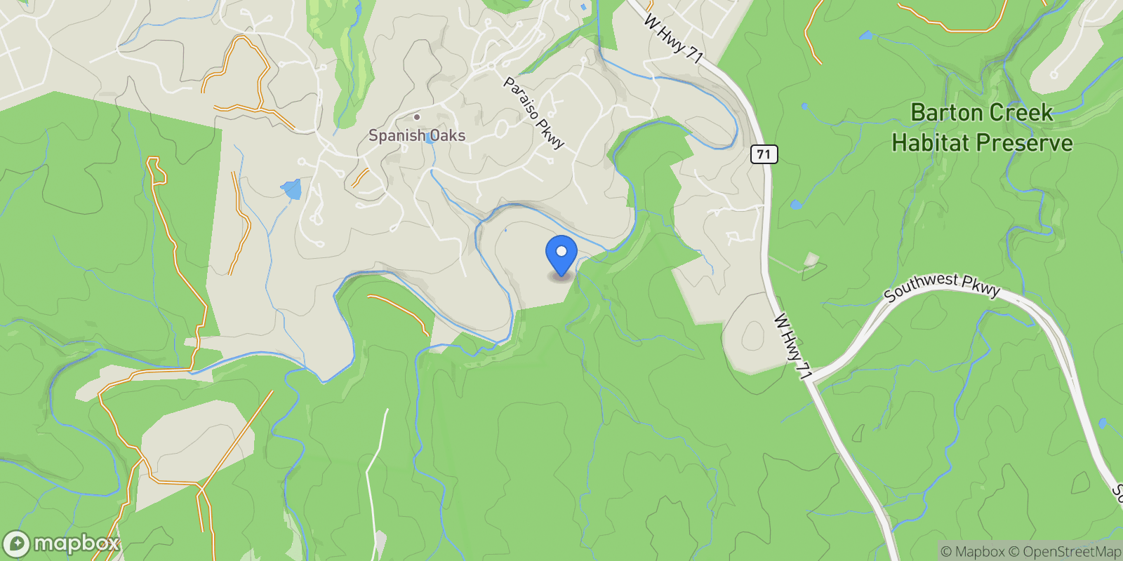 Map showing 11949 Overlook Pass, Austin, Texas, United States.