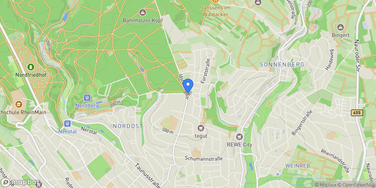 Map showing Wiesbaden, HE 65193, Wiesbaden, Hessen, Germany.