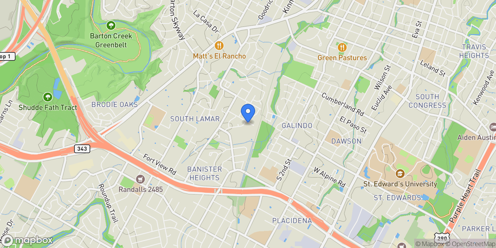 Map showing 1409 Valleyridge Dr, Austin, Texas, United States.