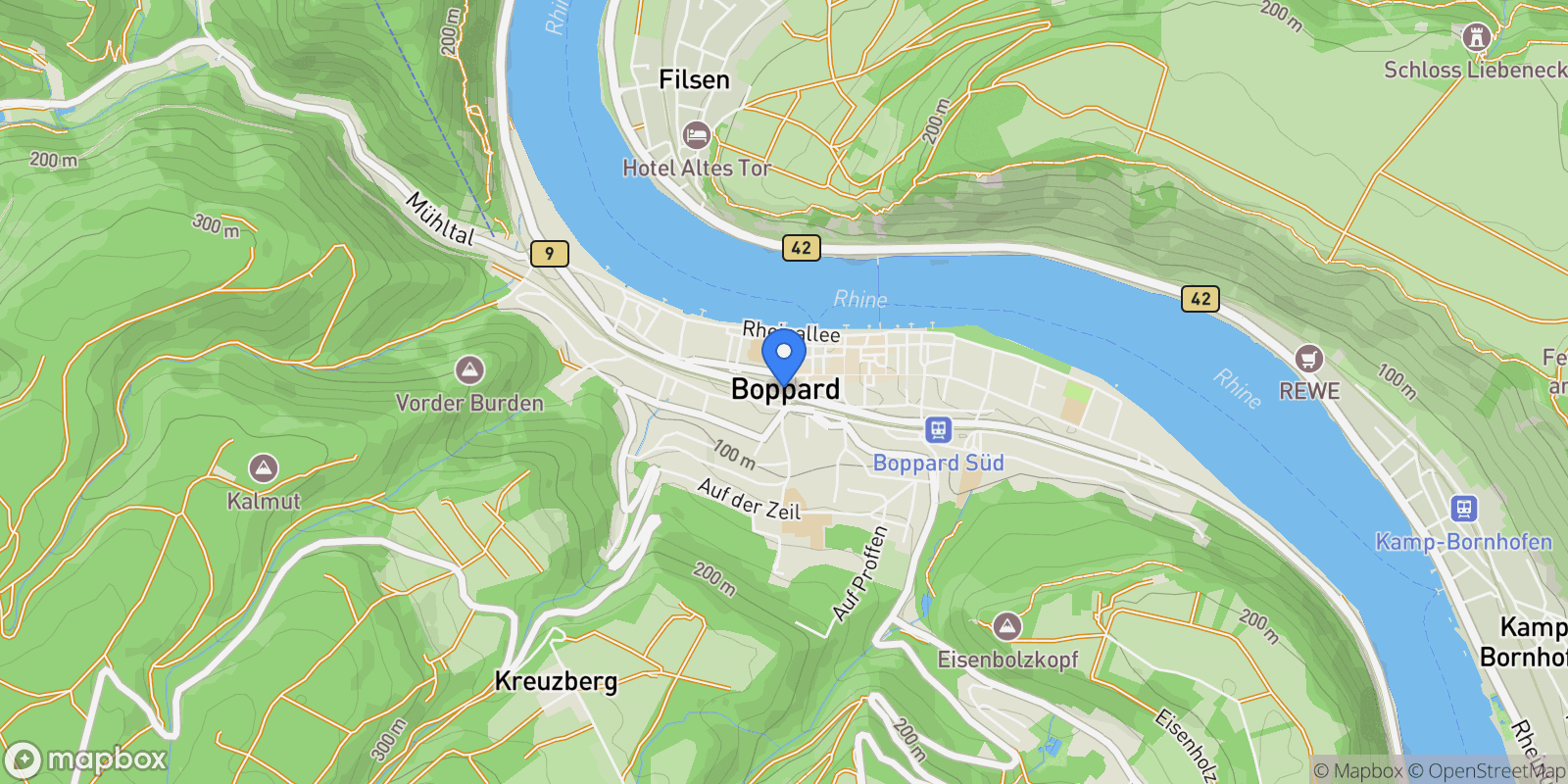 Map showing Boppard, RP 56154, Boppard, Germany.