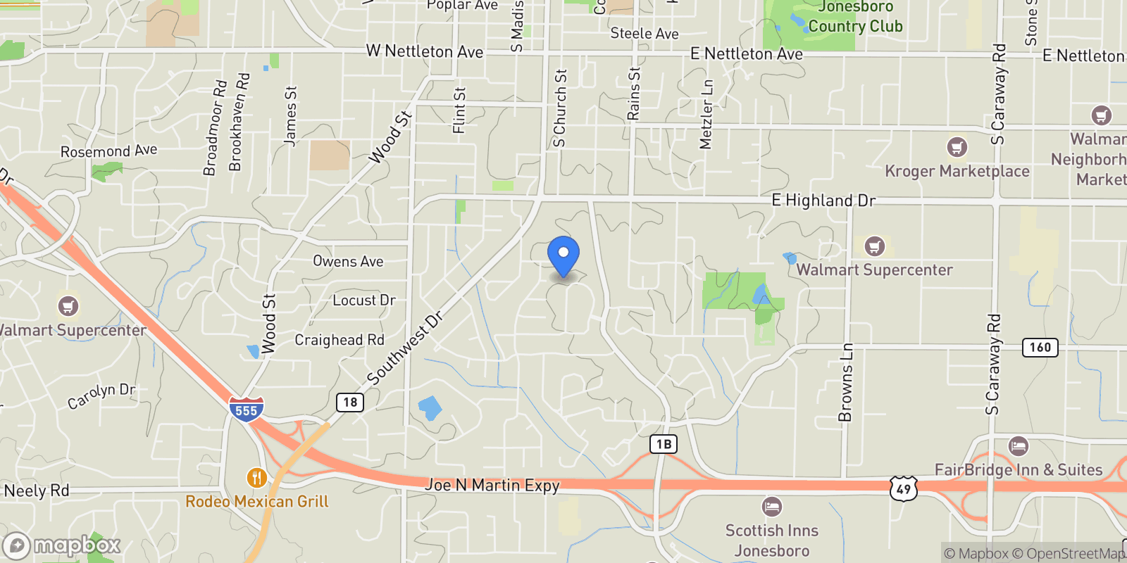 Map showing 2520 Rosewood Circle, Jonesboro, AR 72401, Jonesboro, Arkansas, United States.