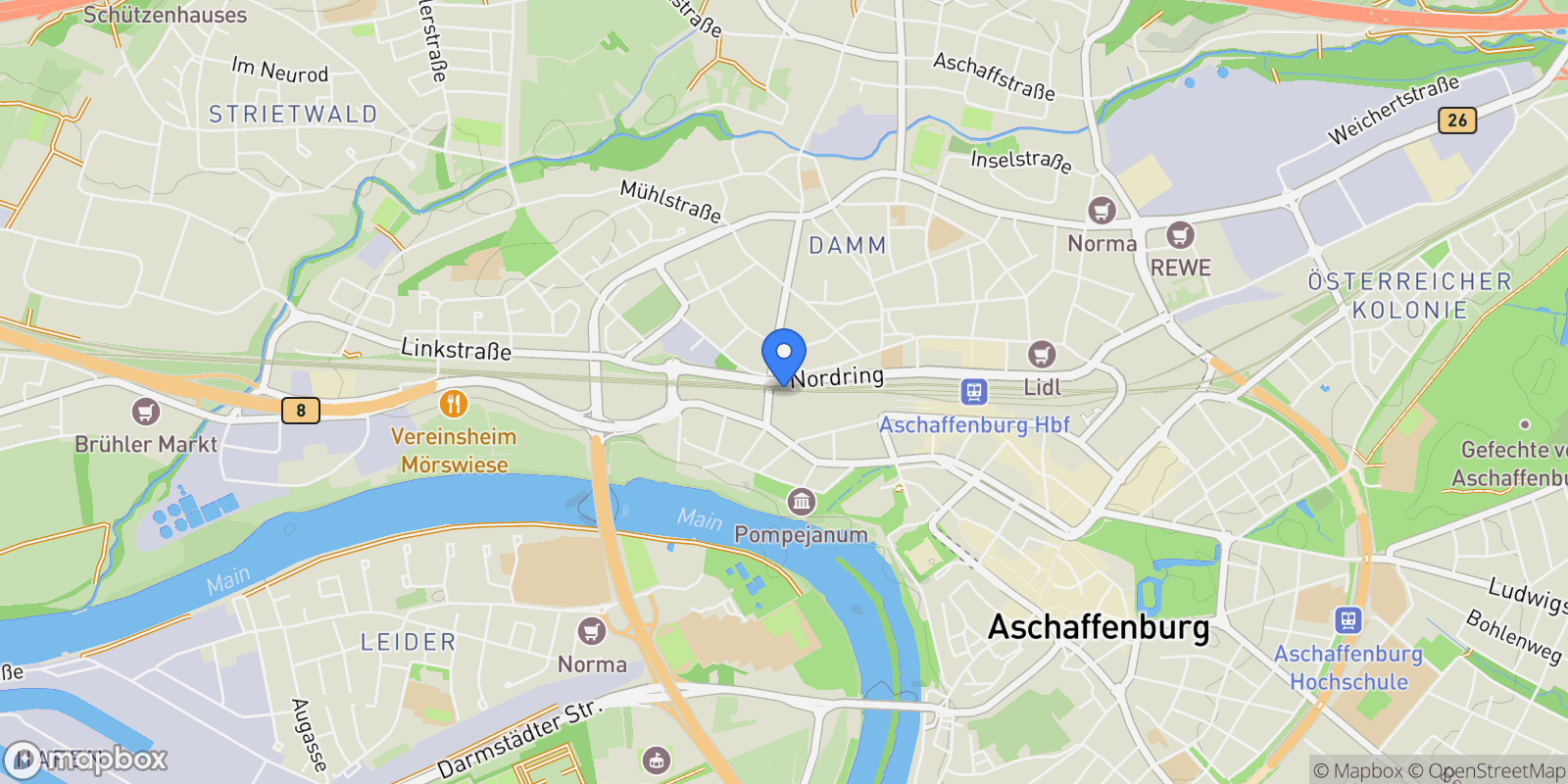 Map showing Aschaffenburg, BY, Aschaffenburg, Bavaria, Germany.