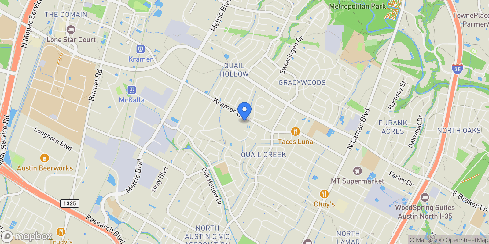 Map showing 10813 Hermosillo Dr, Austin, Texas, United States.