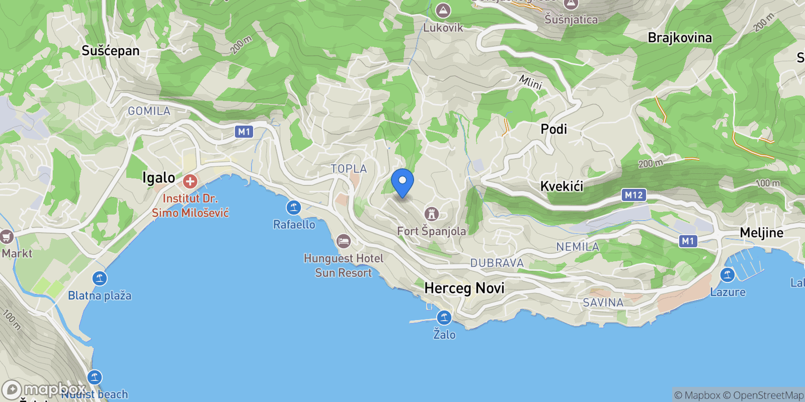 Map showing Coastal Montenegro, Herceg Novi, Herceg Novi Municipality, Montenegro.