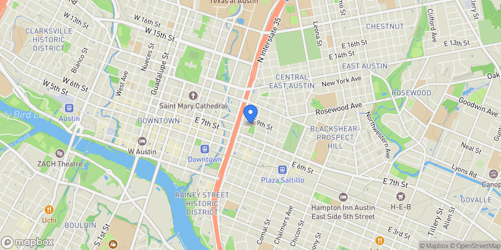 Map showing 800 Embassy Dr, Austin, Texas, United States.