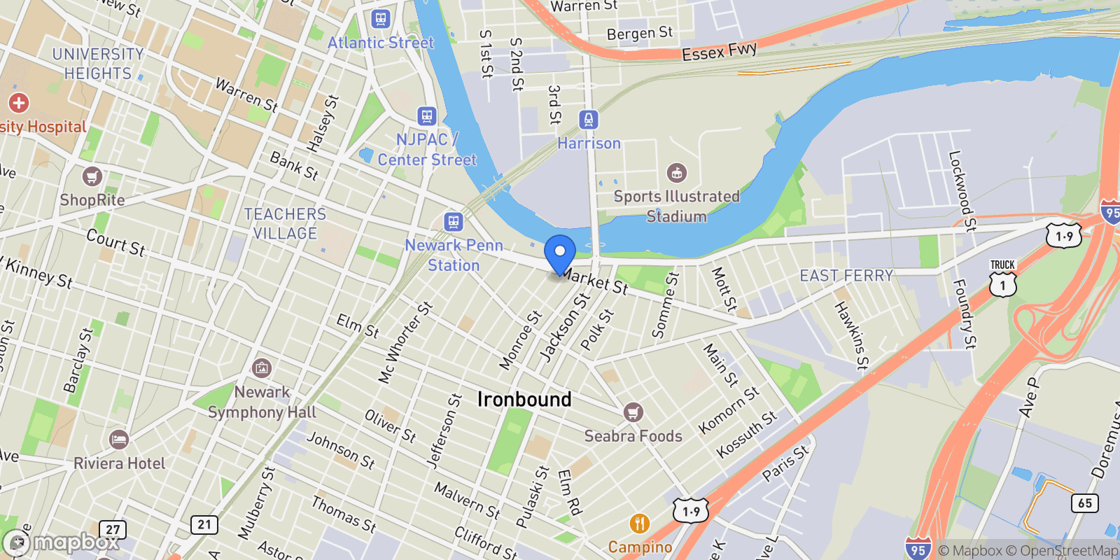 Map showing 10-12 Monroe Street, Newark, NJ 07105, Newark, New Jersey, United States.