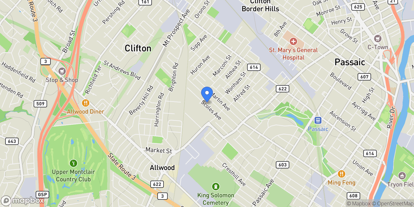 Map showing 138 Scoles Avenue, Clifton, NJ 07012, Clifton, New Jersey, United States.