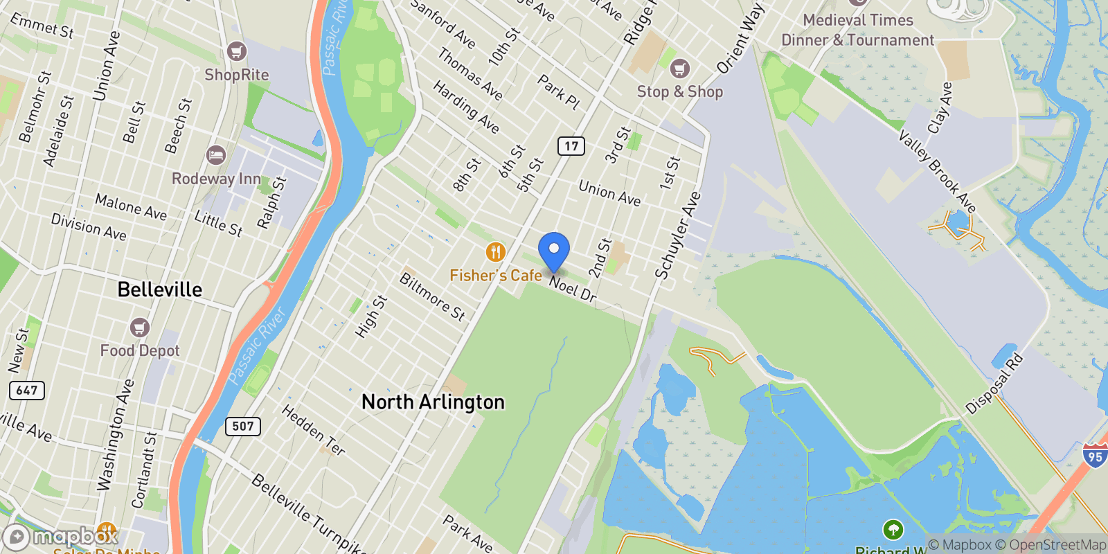 Map showing 28 Noel, North Arlington, NJ 07071, North Arlington, New Jersey, United States.